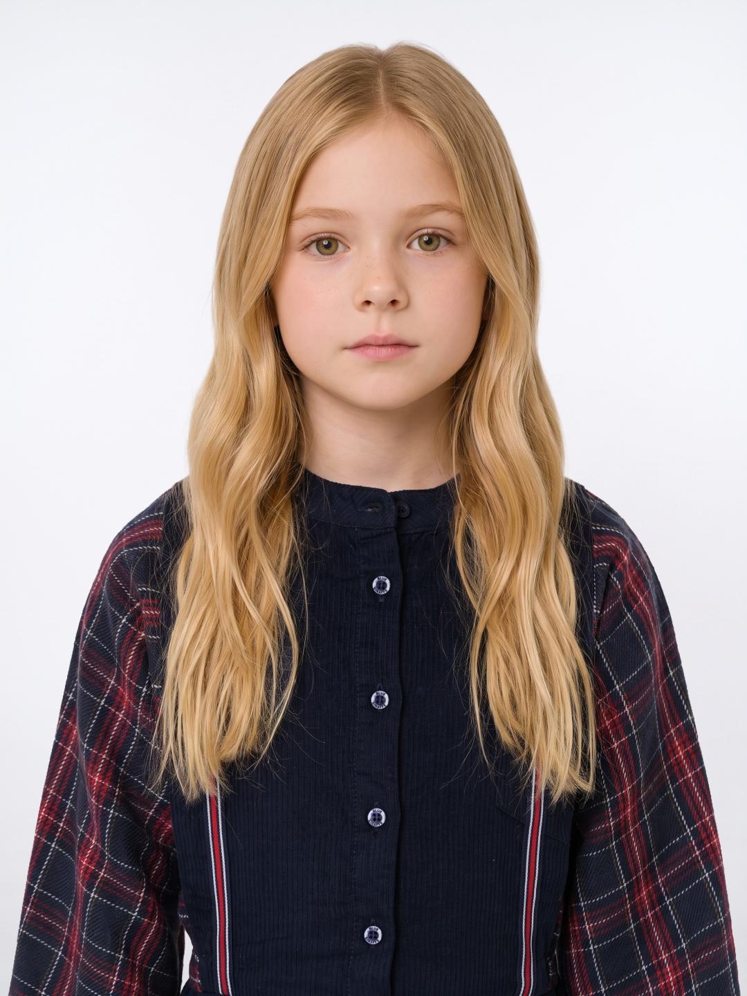 Blue Giraffe Girls Navy Blue Check Flared Cotton Dress