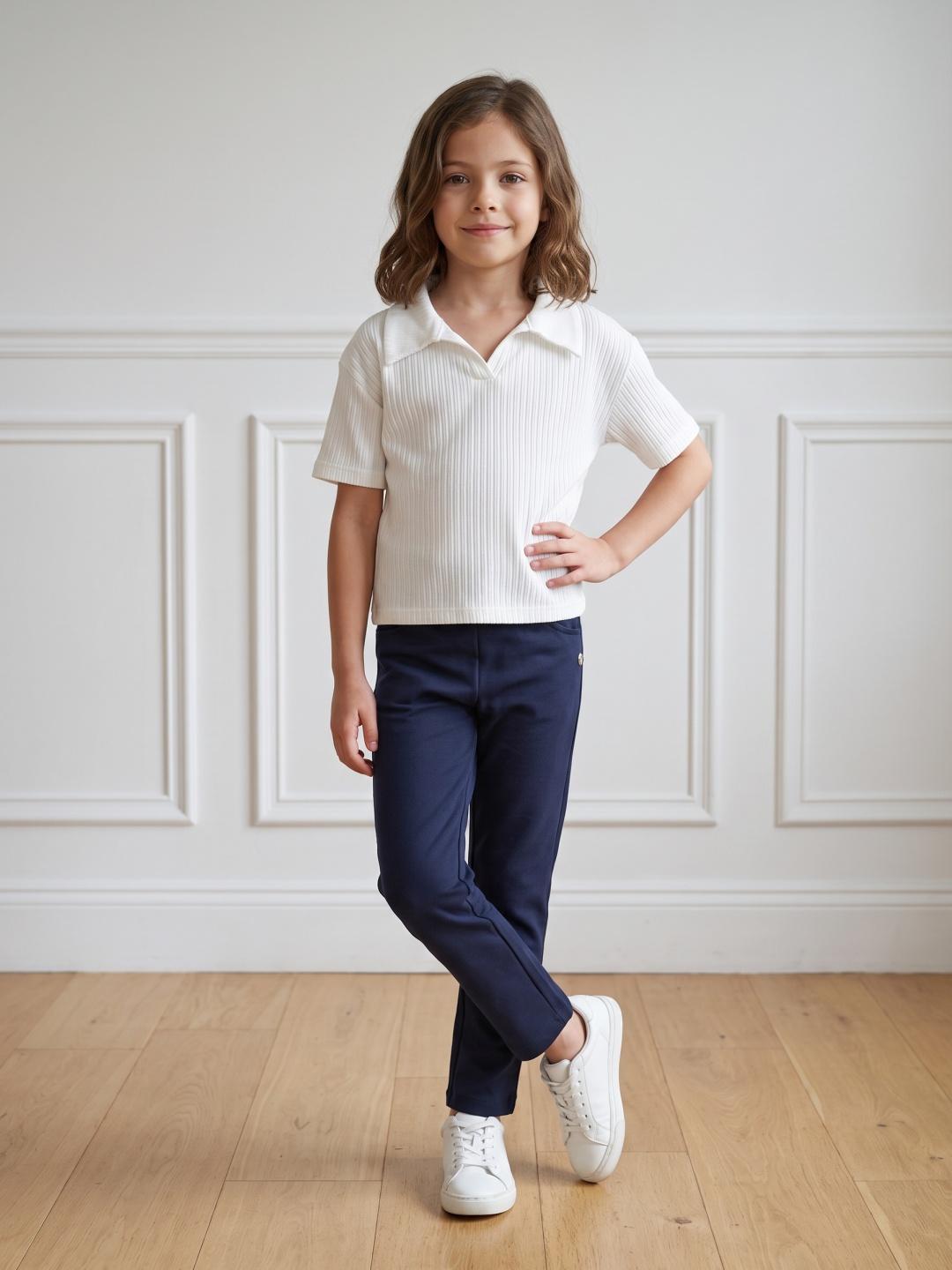 Blue Giraffe Girls Blue Regular Fit Stretchable Solid Jeggings