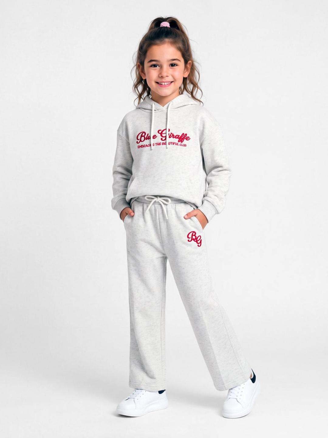 Blue Giraffe Girls Off White Solid Regular Fit Trouser