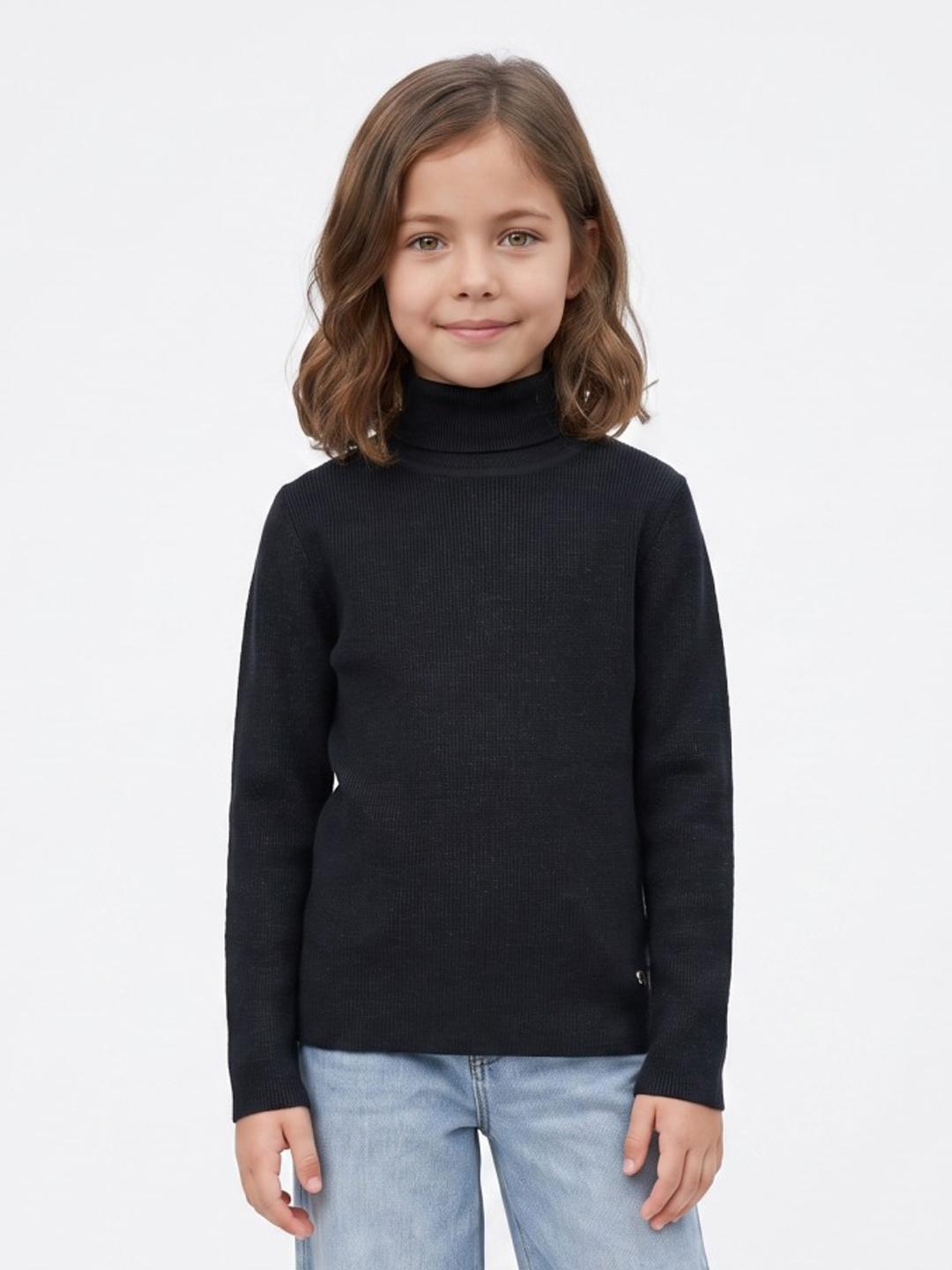 Blue Giraffe Girls Black Solid Regular Fit Sweater
