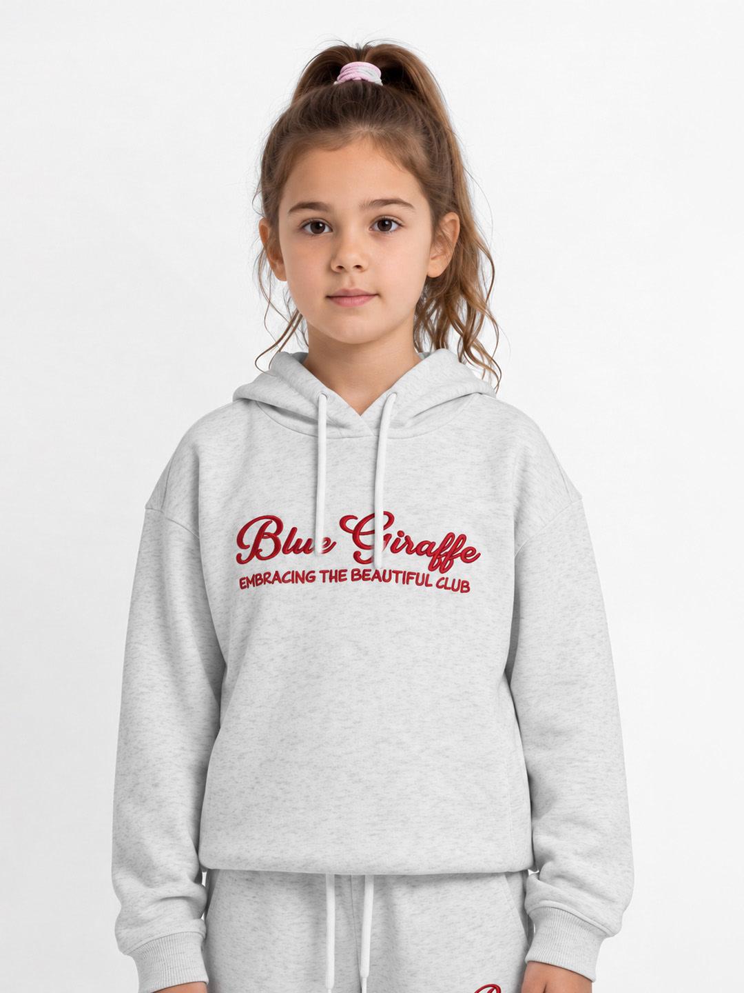 Blue Giraffe Girls White Graphic Regular Fit Hoodie