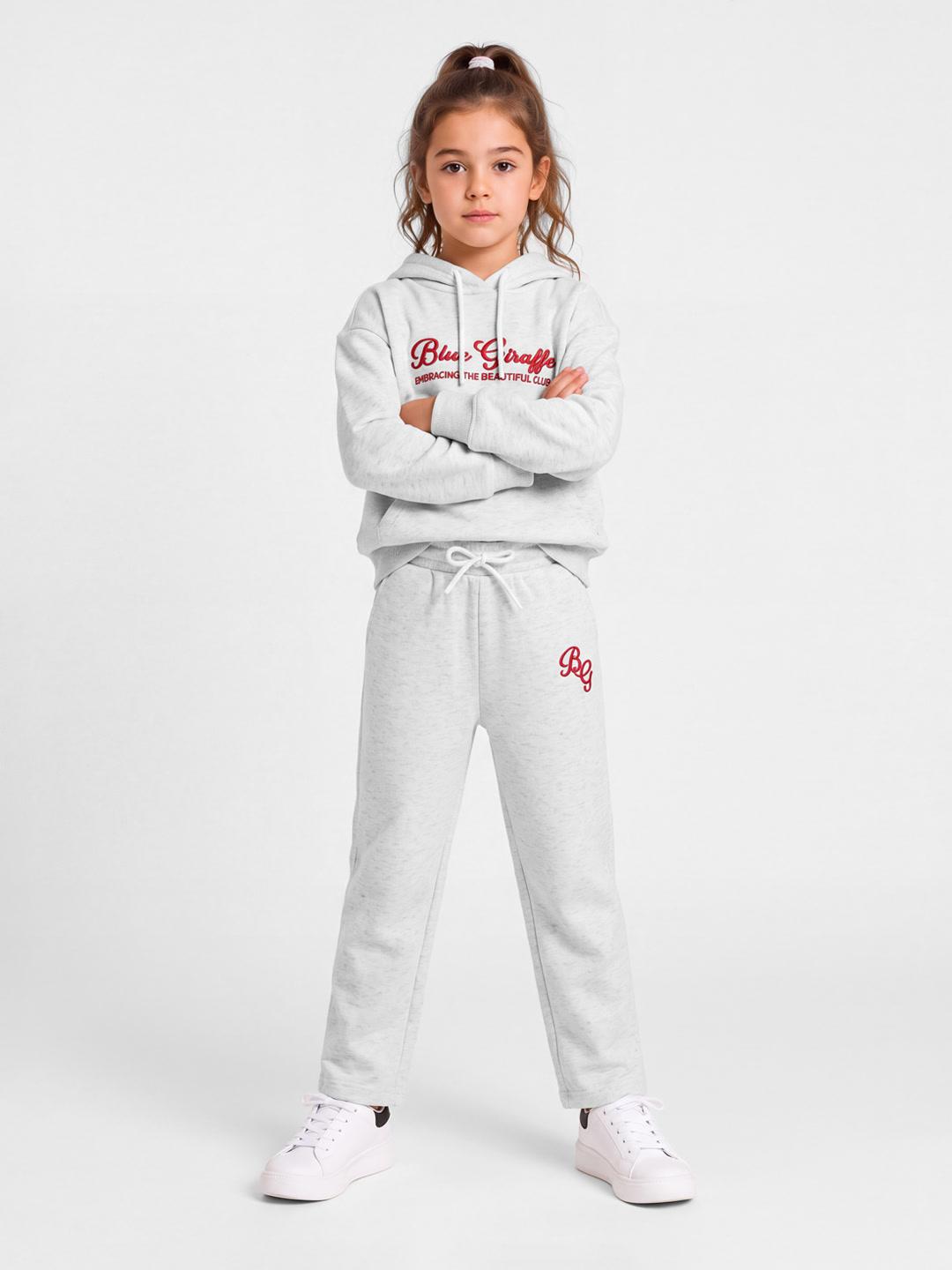 Blue Giraffe Girls White Graphic Regular Fit Hoodie