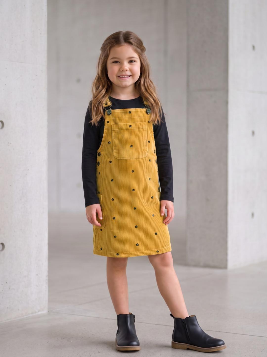 Blue Giraffe Girls Yellow Floral Regular Fit Cotton Dress