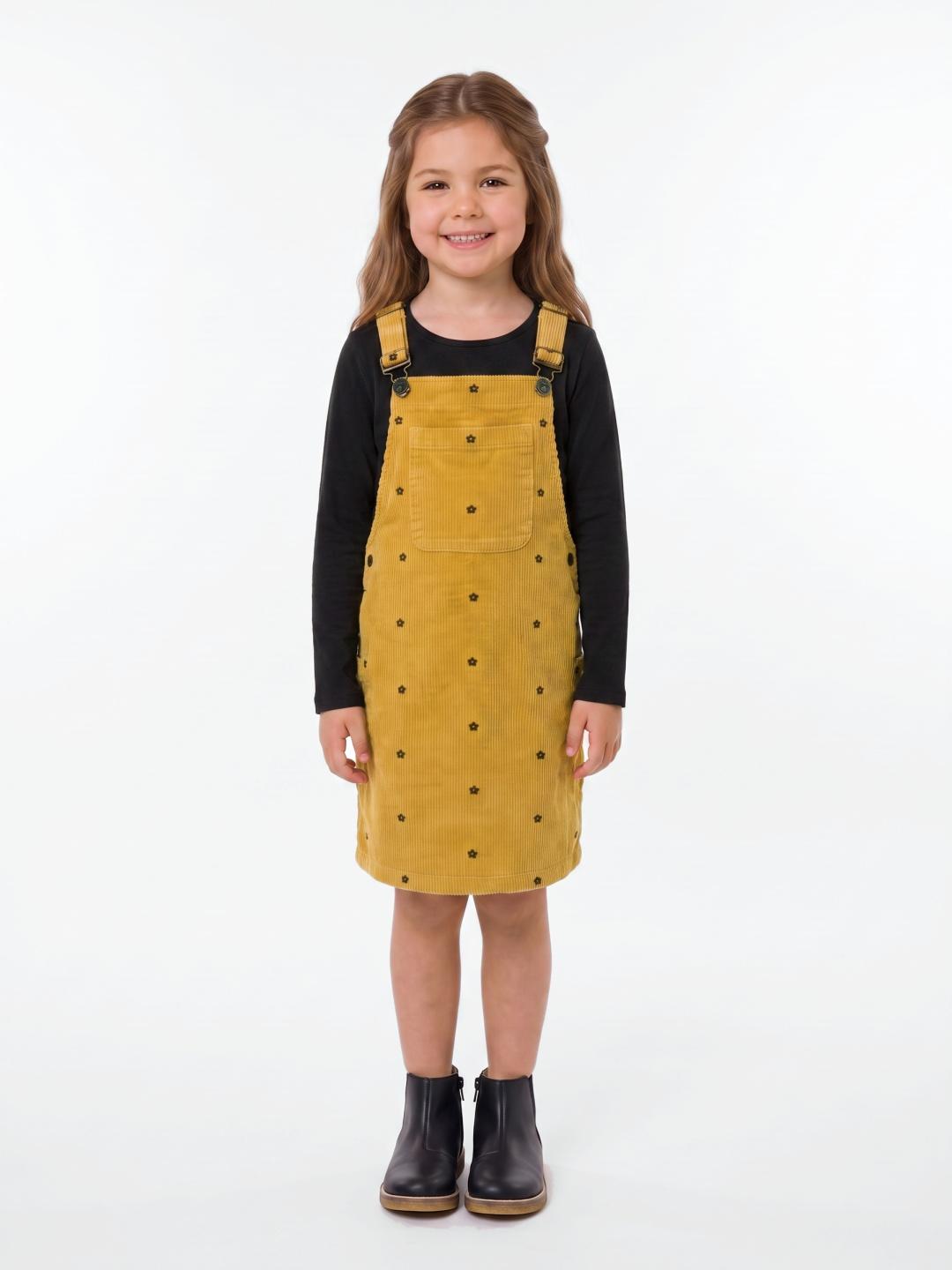 Blue Giraffe Girls Yellow Floral Regular Fit Cotton Dress