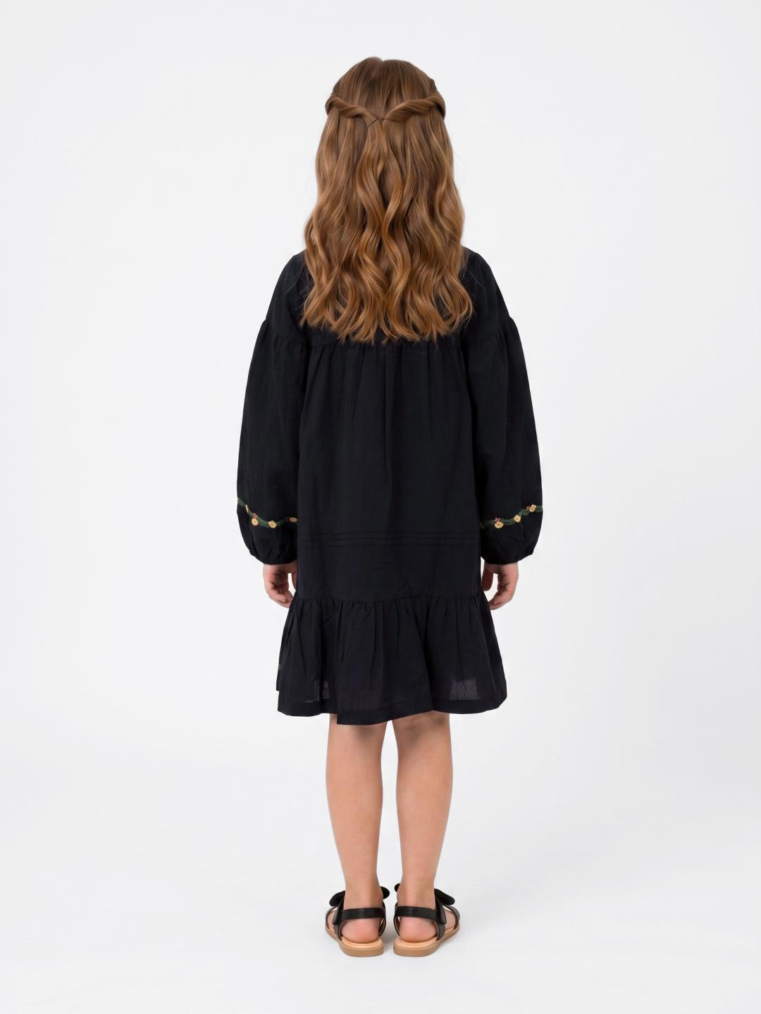 Blue Giraffe Girls Black Fit & Flared Embroidered Dress
