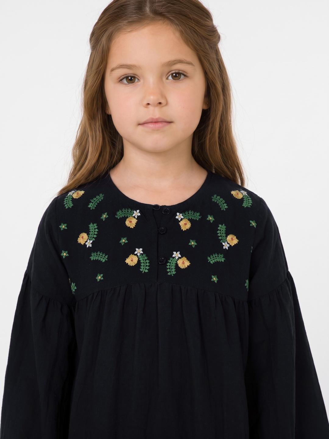 Blue Giraffe Girls Black Fit & Flared Embroidered Dress