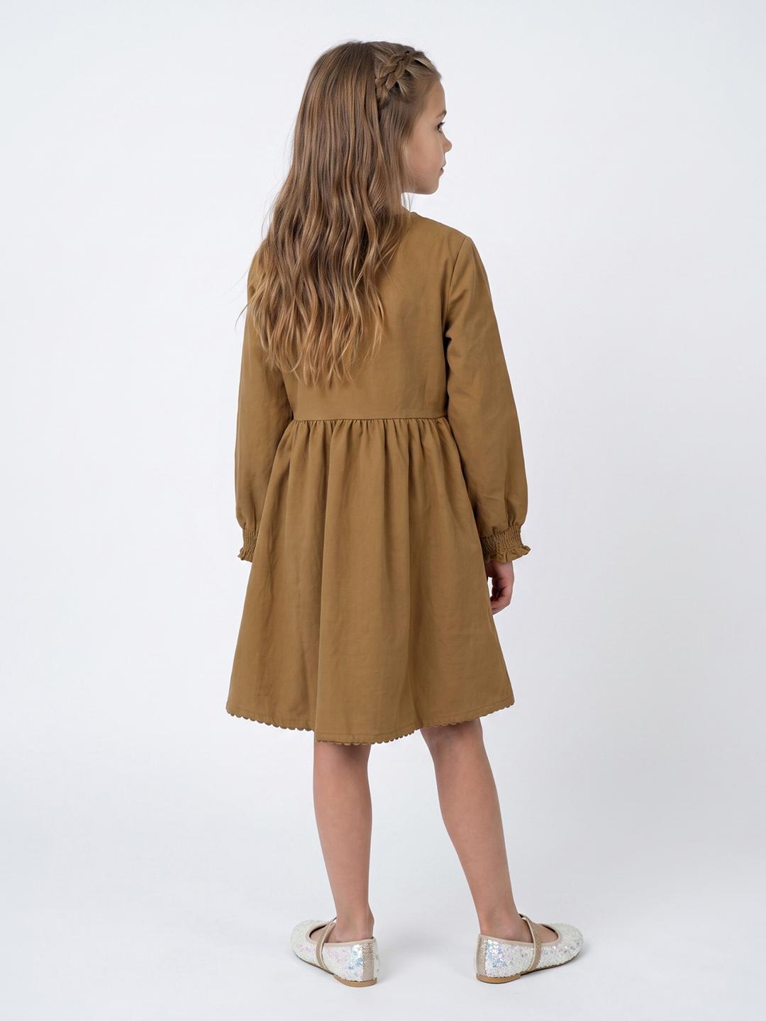 Blue Giraffe Girls Mustard Fit & Flare Embroidered Dress