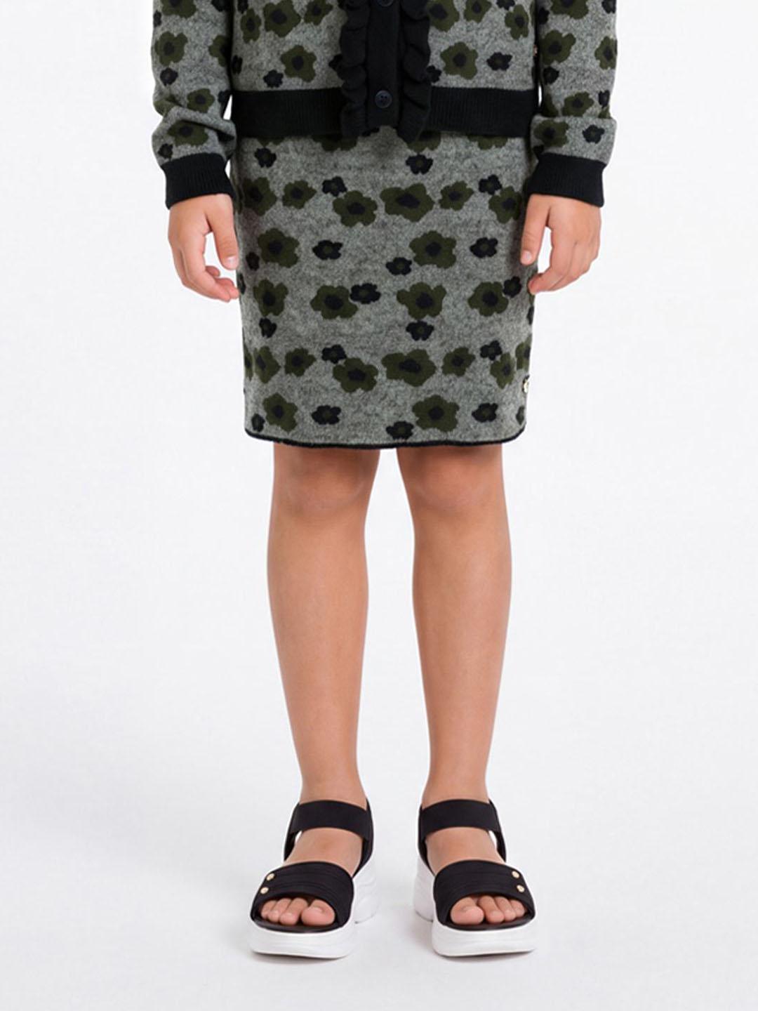 Blue Giraffe Girls Green Jacquard Regular Fit Skirt