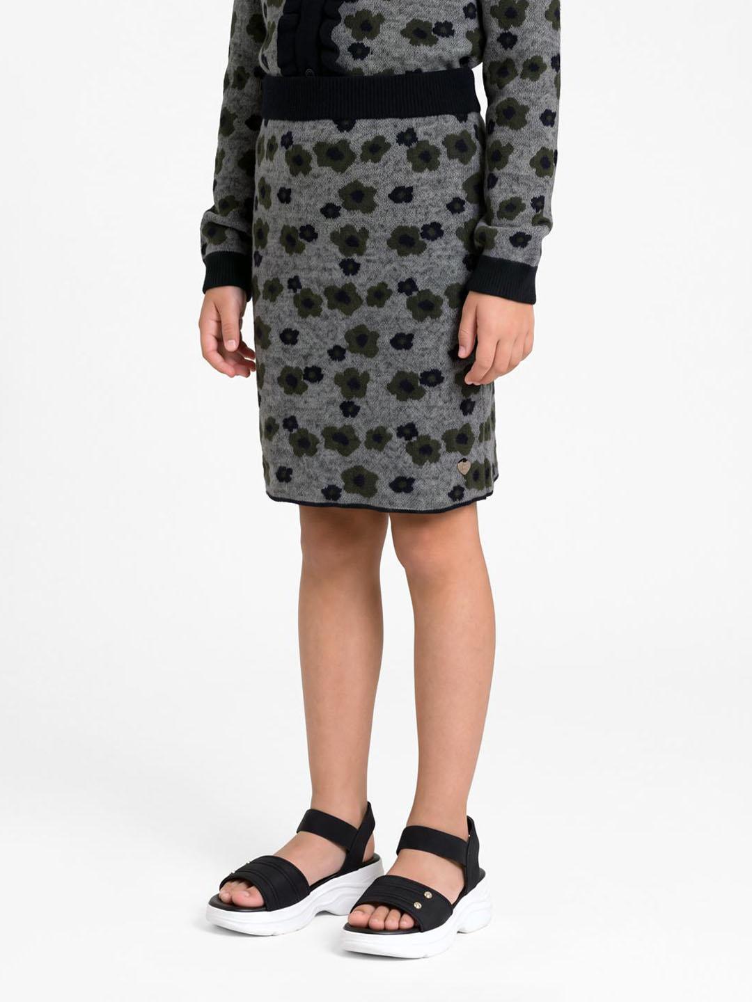 Blue Giraffe Girls Green Jacquard Regular Fit Skirt