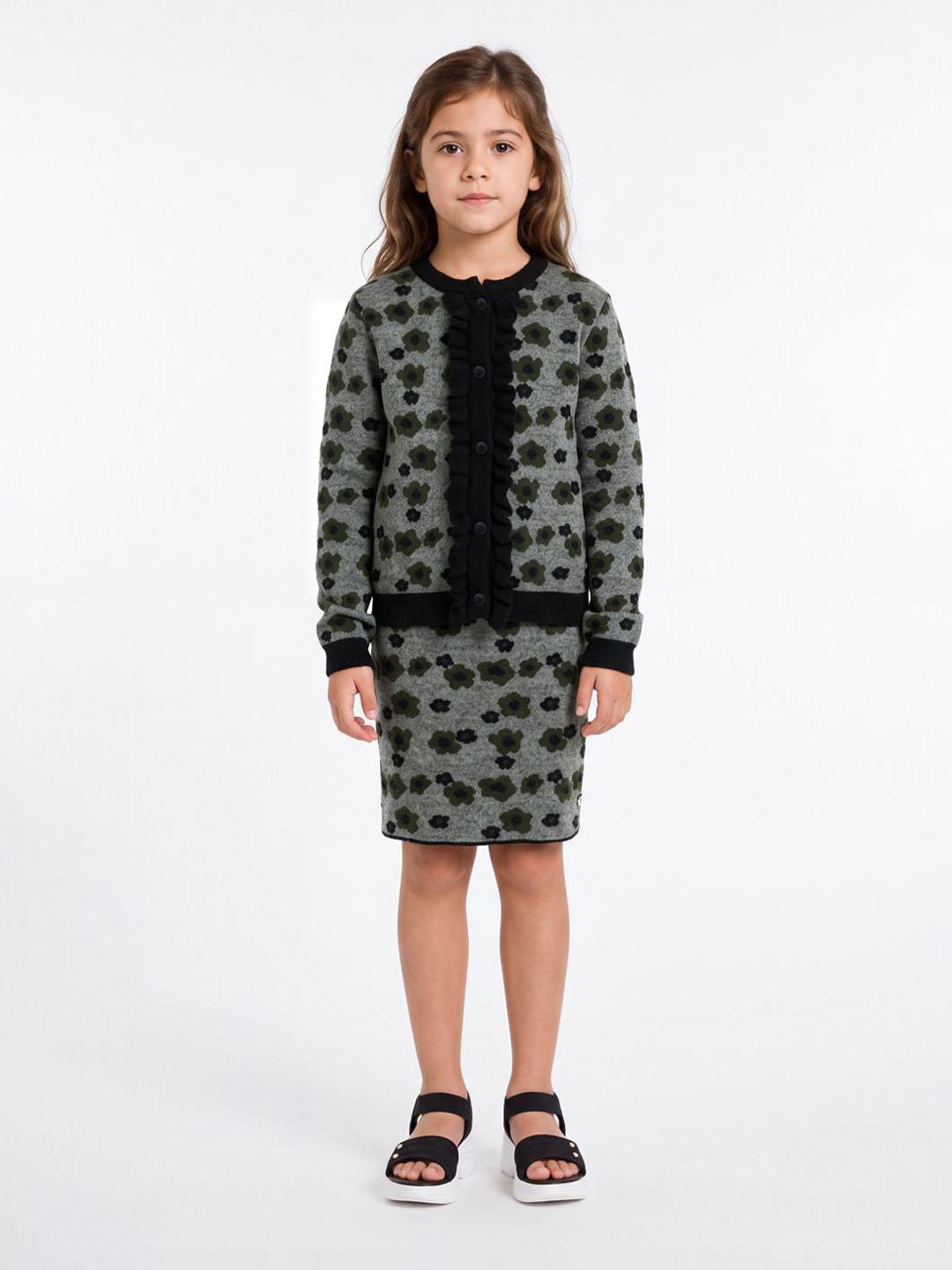Blue Giraffe Girls Green Jacquard Regular Fit Skirt