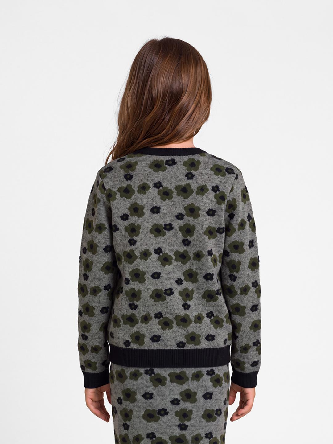 Blue Giraffe Girls Green Floral Regular Fit Cardigan