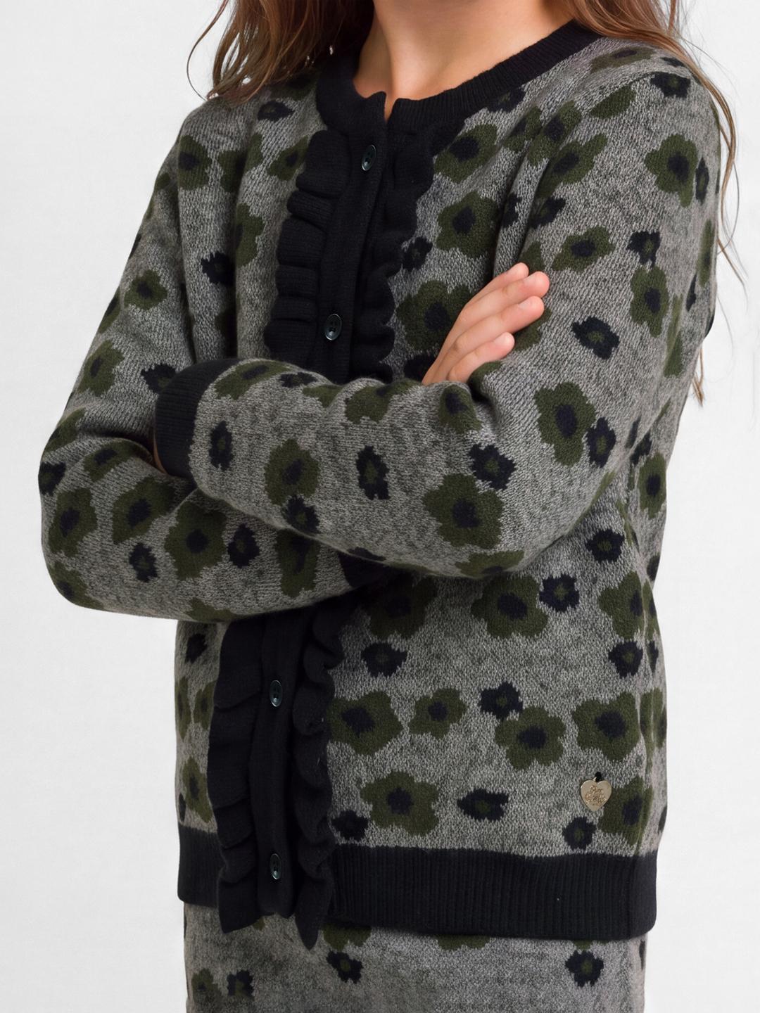 Blue Giraffe Girls Green Floral Regular Fit Cardigan