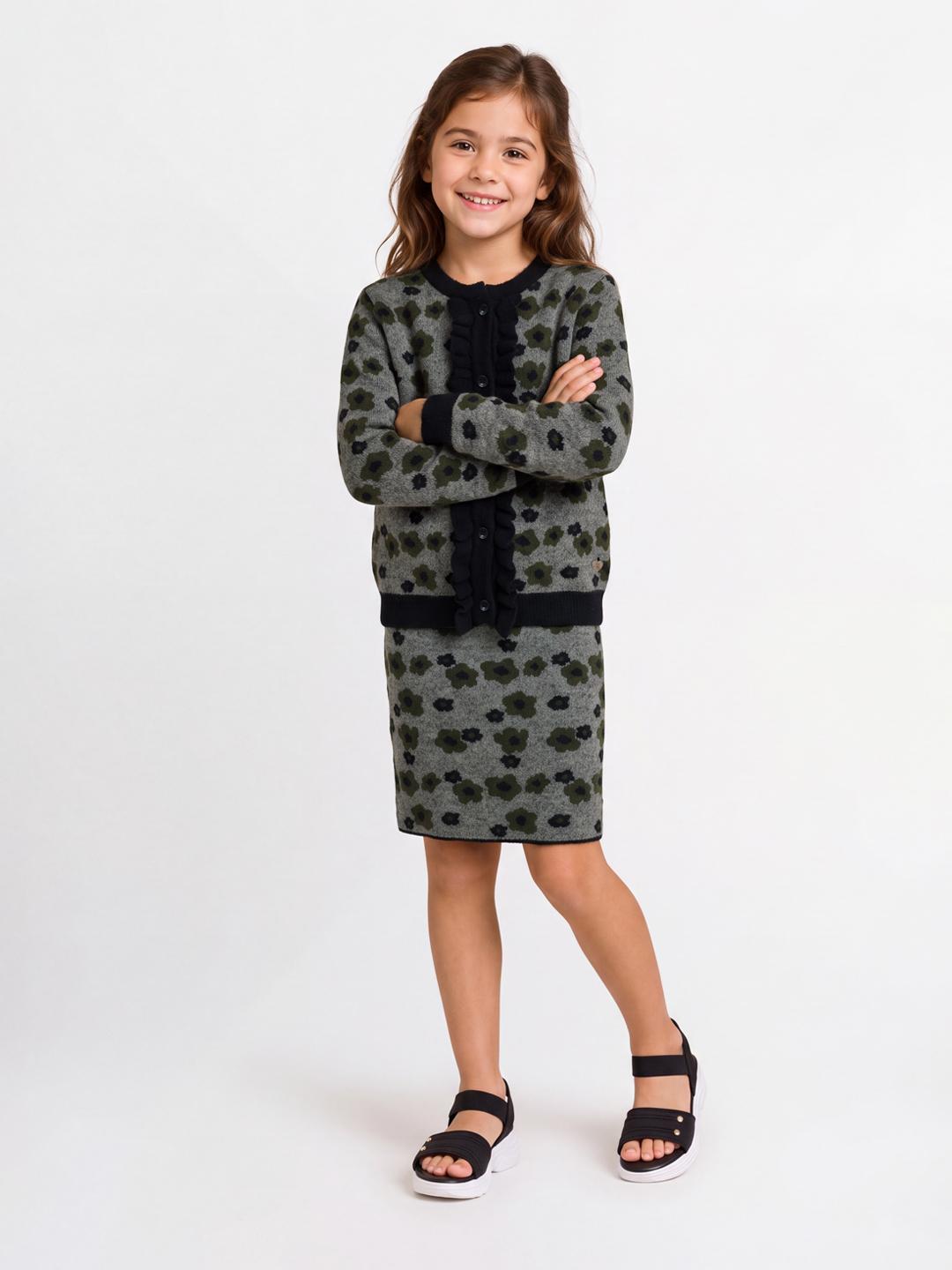 Blue Giraffe Girls Green Floral Regular Fit Cardigan