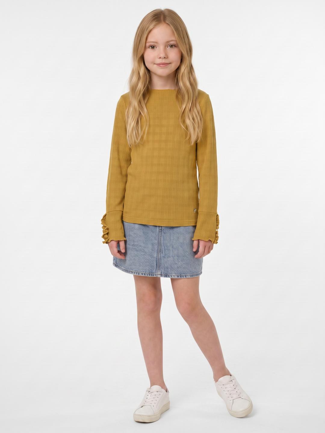 Blue Giraffe Girls Yellow Textured Regular Fit Cotton T-Shirt