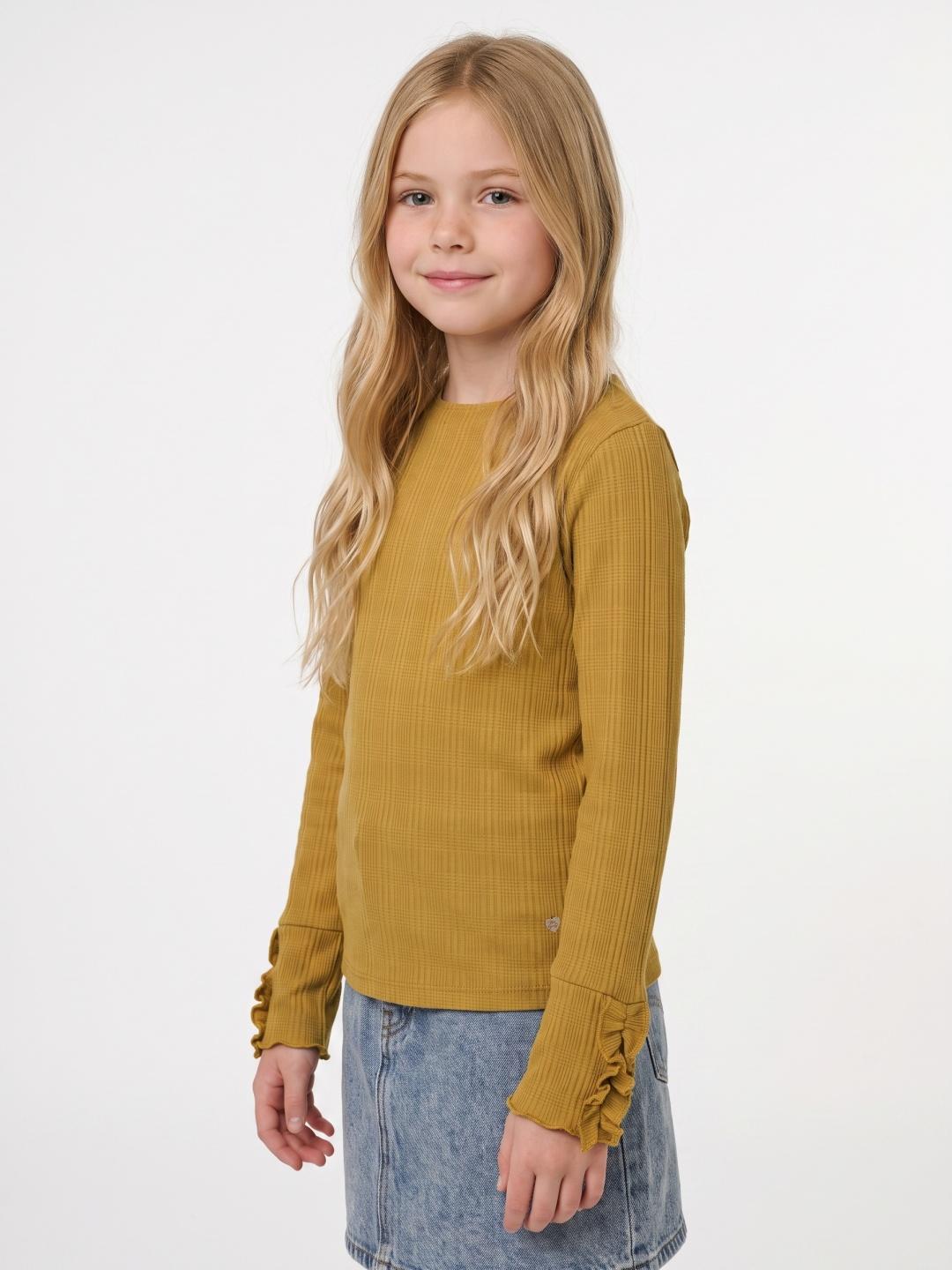 Blue Giraffe Girls Yellow Textured Regular Fit Cotton T-Shirt