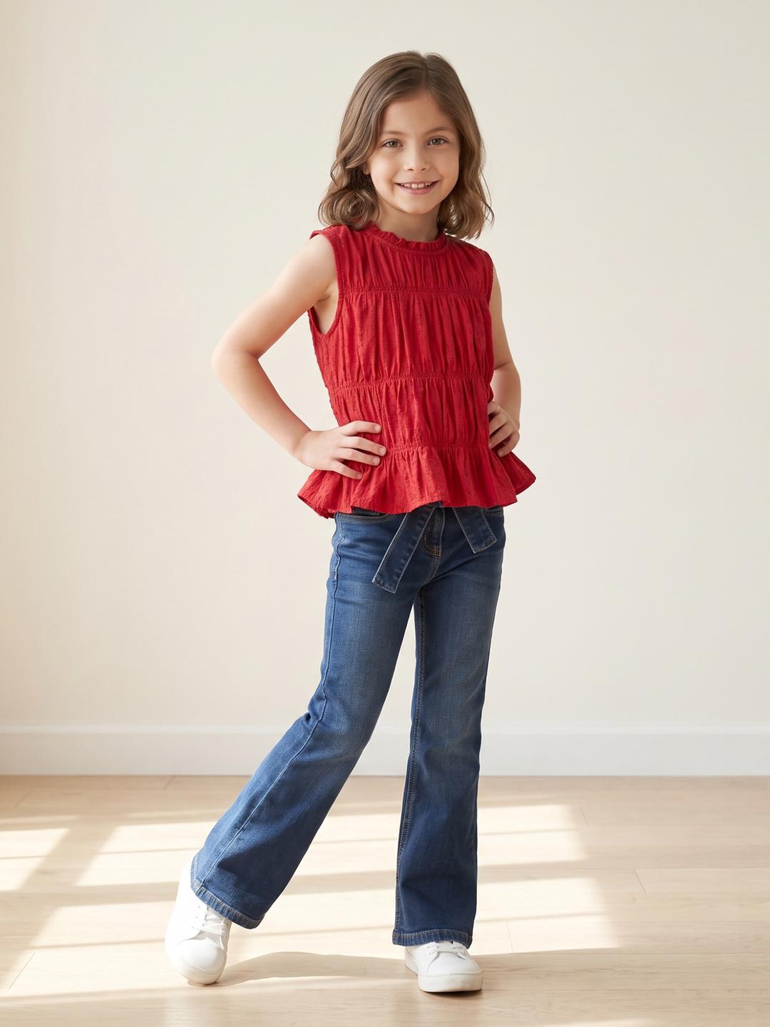 Blue Giraffe Girls Blue Bootcut Solid Jeans