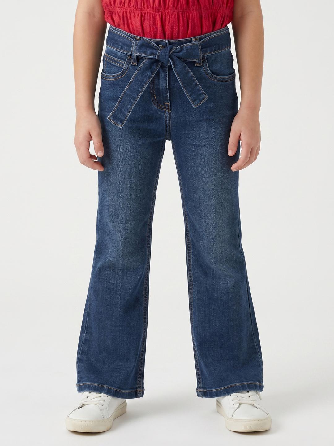 Blue Giraffe Girls Blue Bootcut Solid Jeans