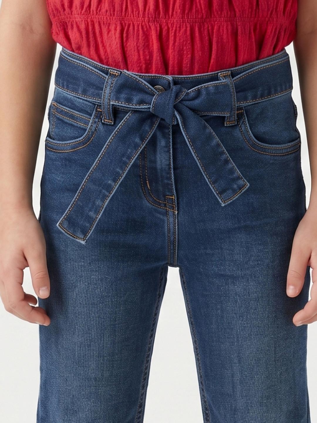 Blue Giraffe Girls Blue Bootcut Solid Jeans