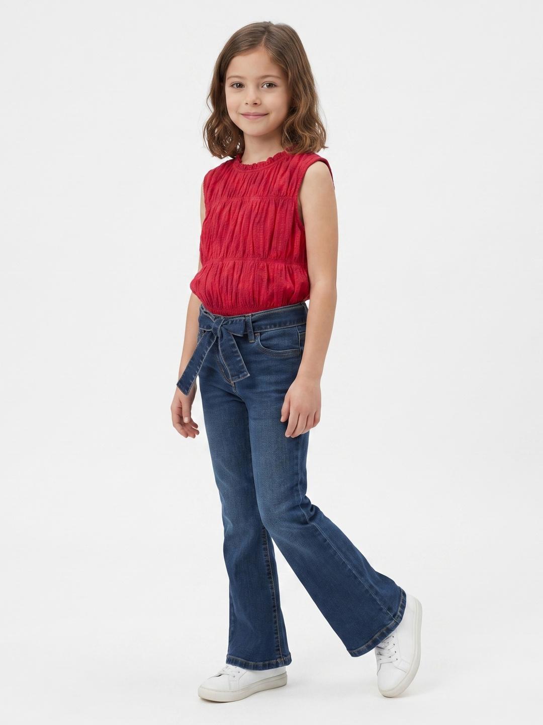 Blue Giraffe Girls Blue Bootcut Solid Jeans