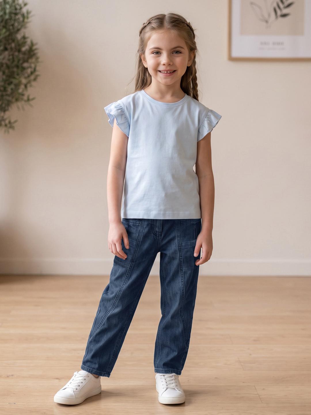 Blue Giraffe Girls Blue Balloon Fit Solid Jeans