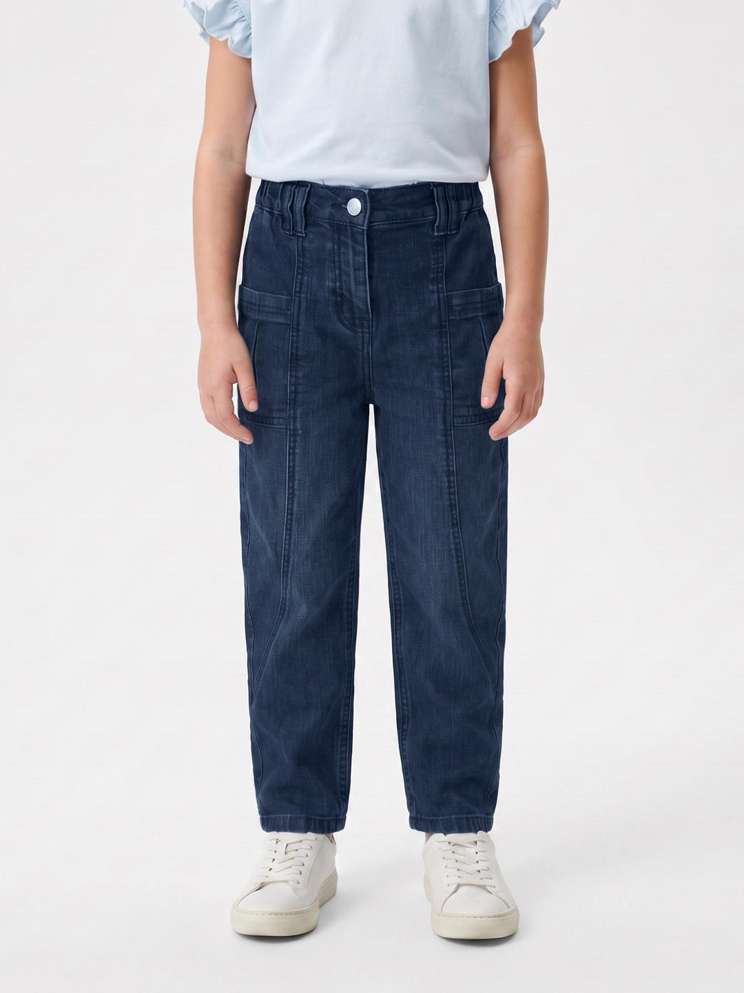 Blue Giraffe Girls Blue Balloon Fit Solid Jeans