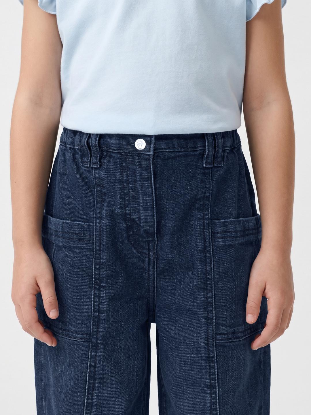 Blue Giraffe Girls Blue Balloon Fit Solid Jeans