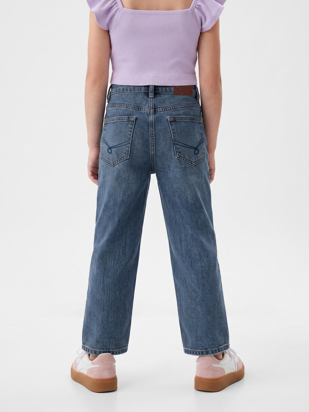 Blue Giraffe Girls Blue Barrel Fit Solid Jeans