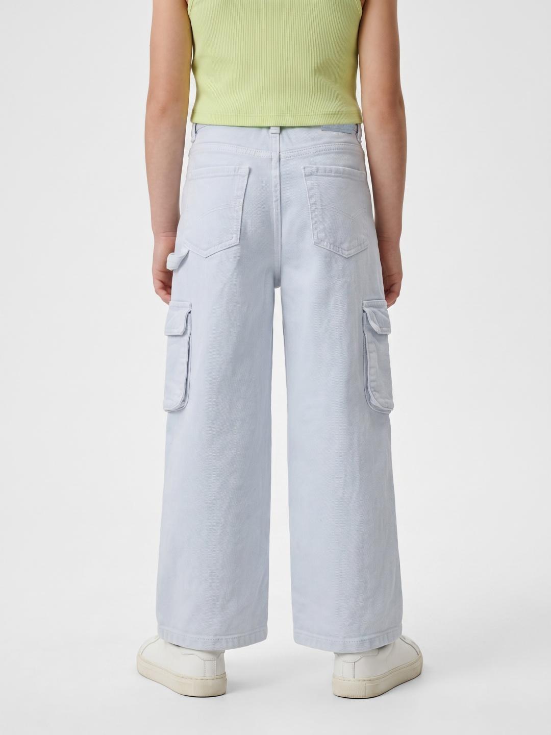 Blue Giraffe Girls Light Blue Straight Cargo Fit Jeans