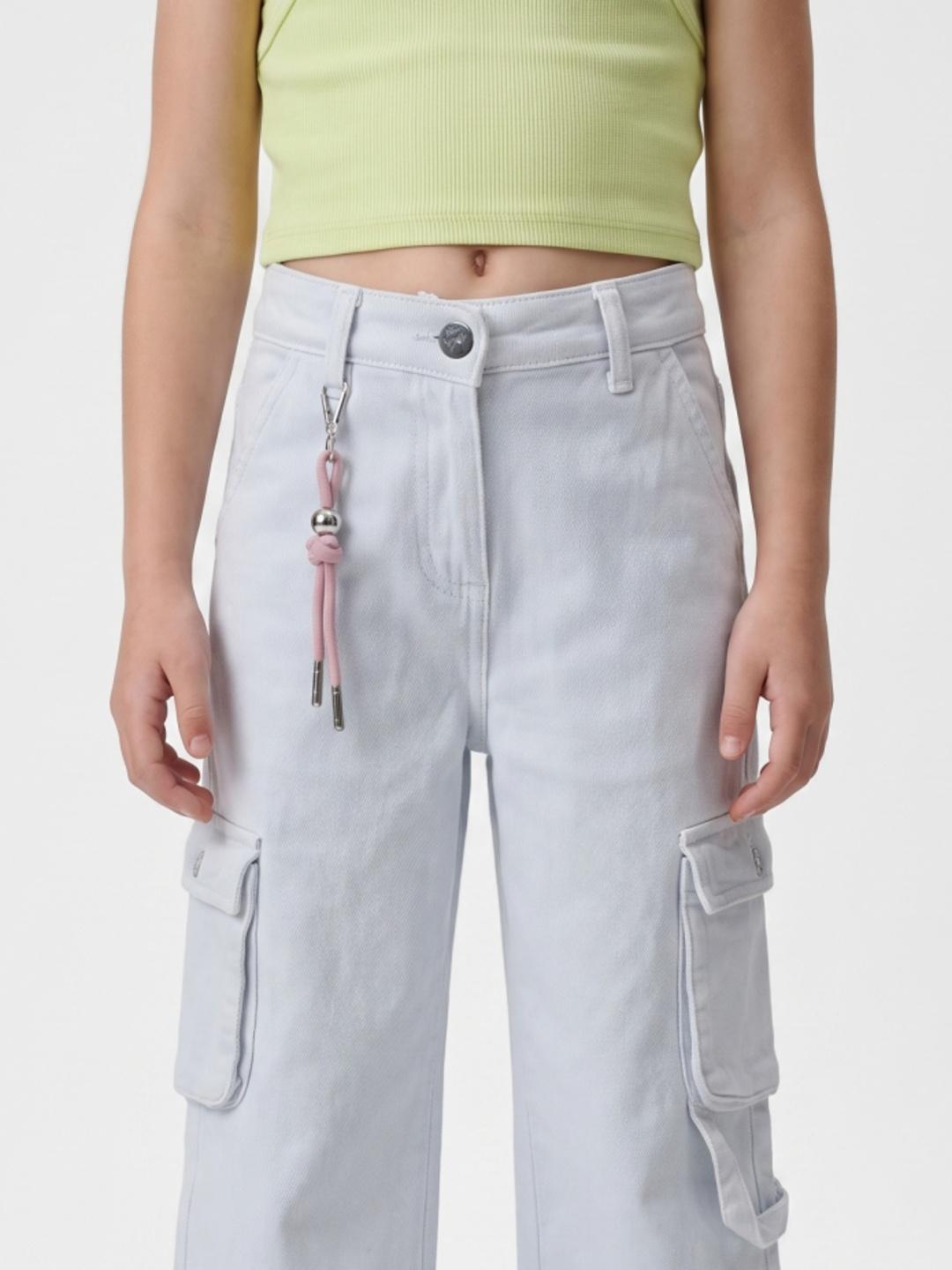 Blue Giraffe Girls Light Blue Straight Cargo Fit Jeans