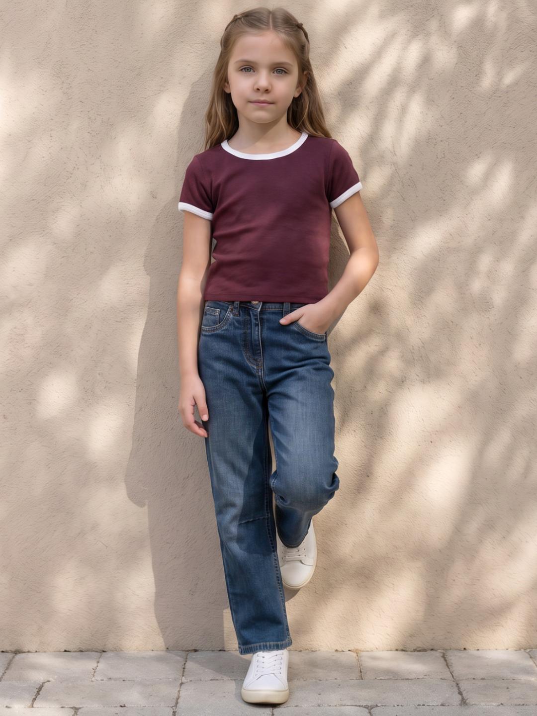Blue Giraffe Girls Blue Barrel Fit Solid Jeans