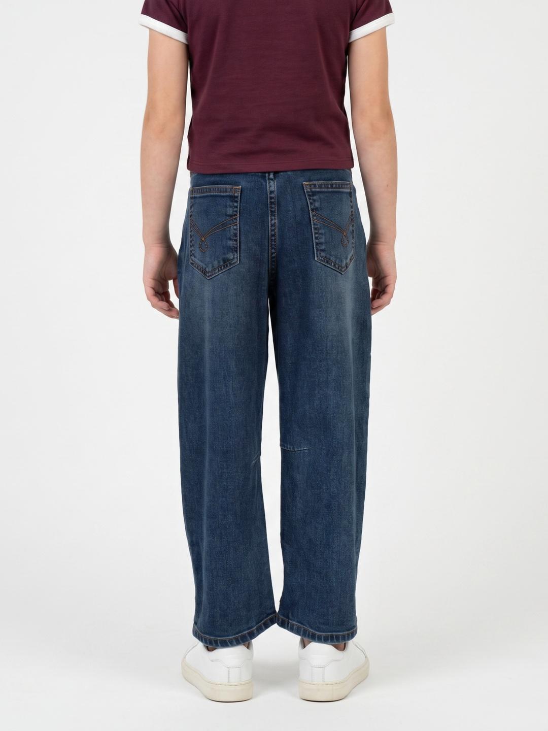 Blue Giraffe Girls Blue Barrel Fit Solid Jeans