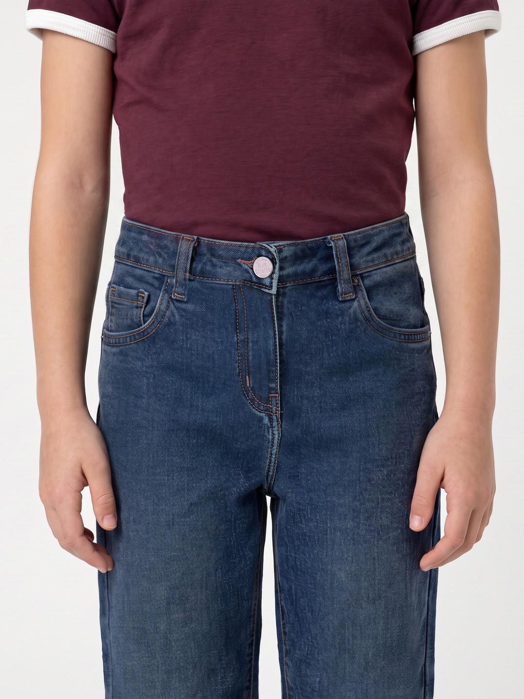 Blue Giraffe Girls Blue Barrel Fit Solid Jeans