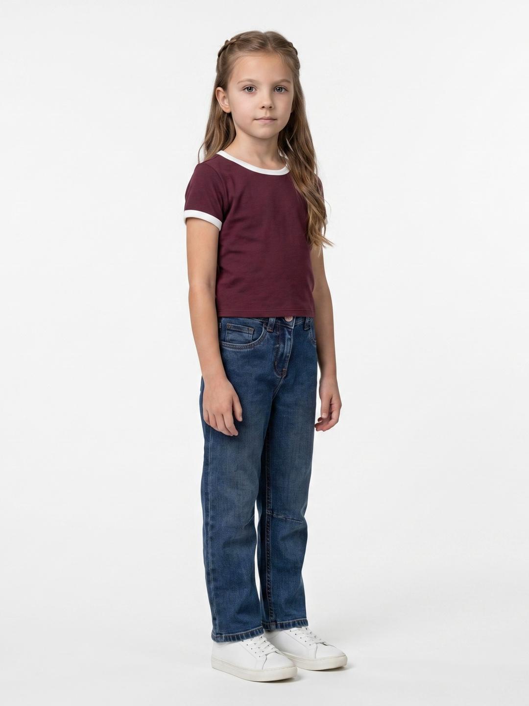 Blue Giraffe Girls Blue Barrel Fit Solid Jeans