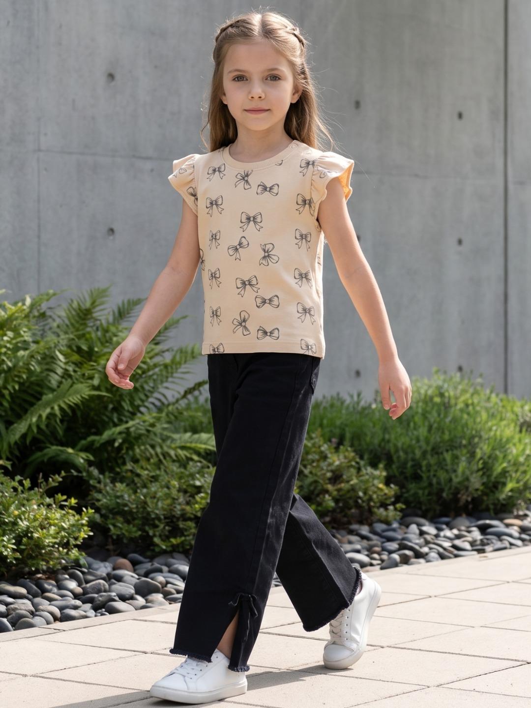 Blue Giraffe Girls Black Wide Leg Fit Solid Jeans