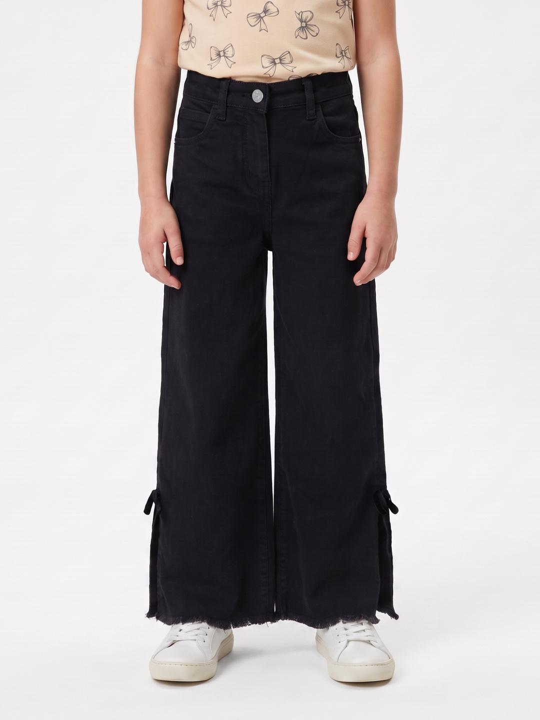 Blue Giraffe Girls Black Wide Leg Fit Solid Jeans