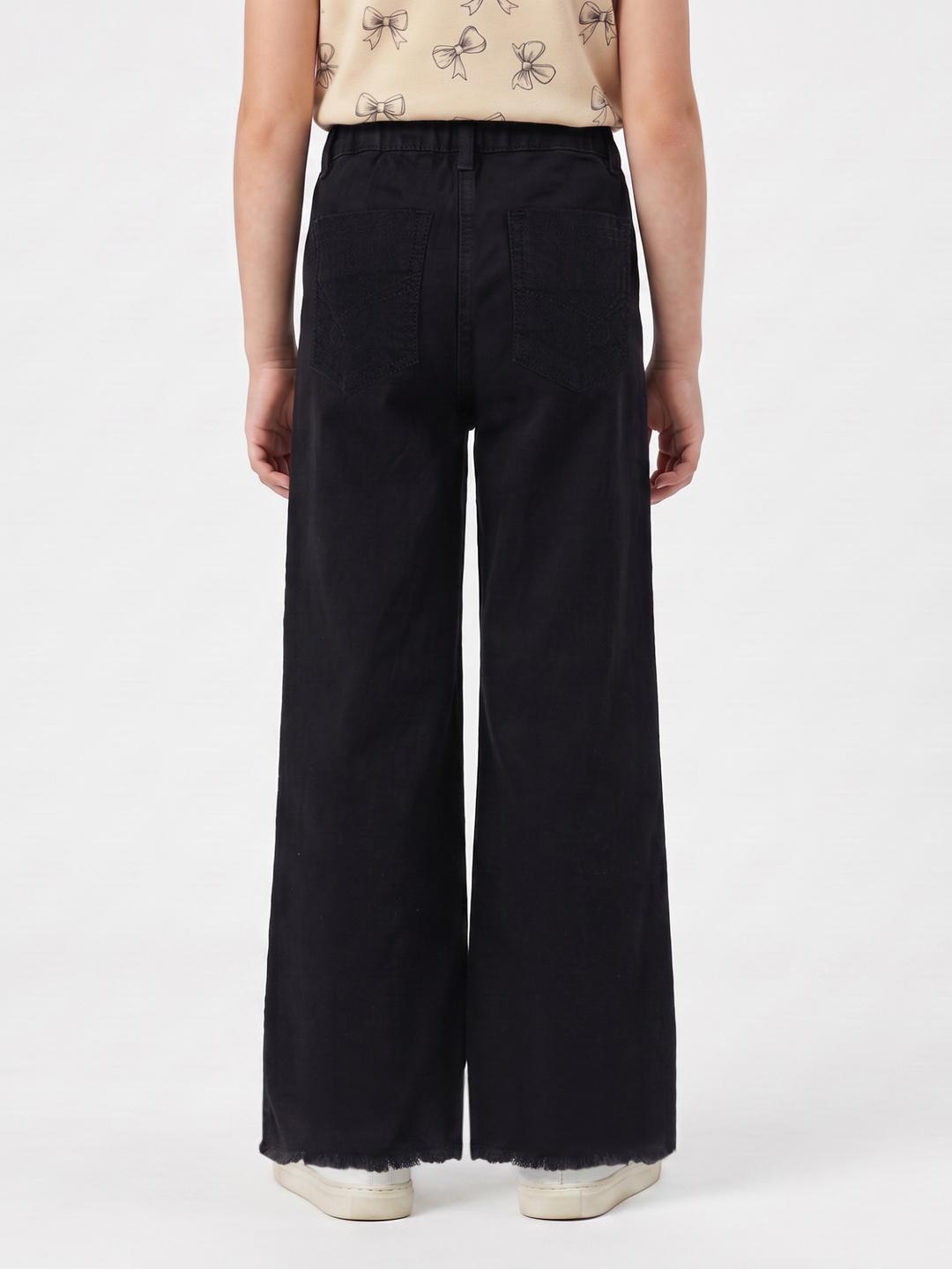 Blue Giraffe Girls Black Wide Leg Fit Solid Jeans
