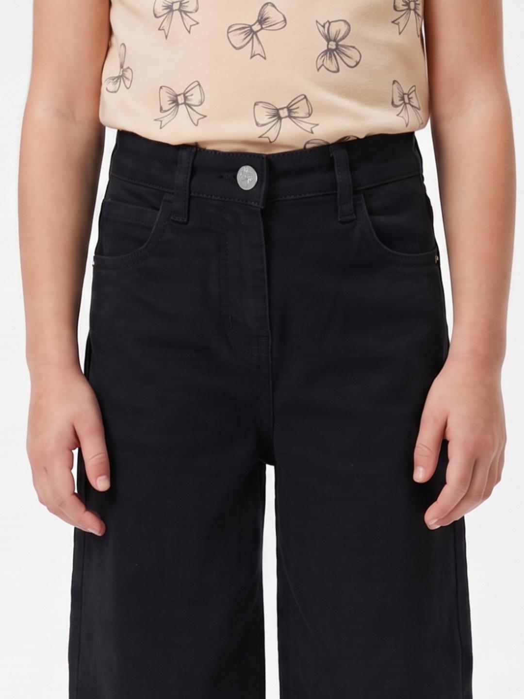 Blue Giraffe Girls Black Wide Leg Fit Solid Jeans