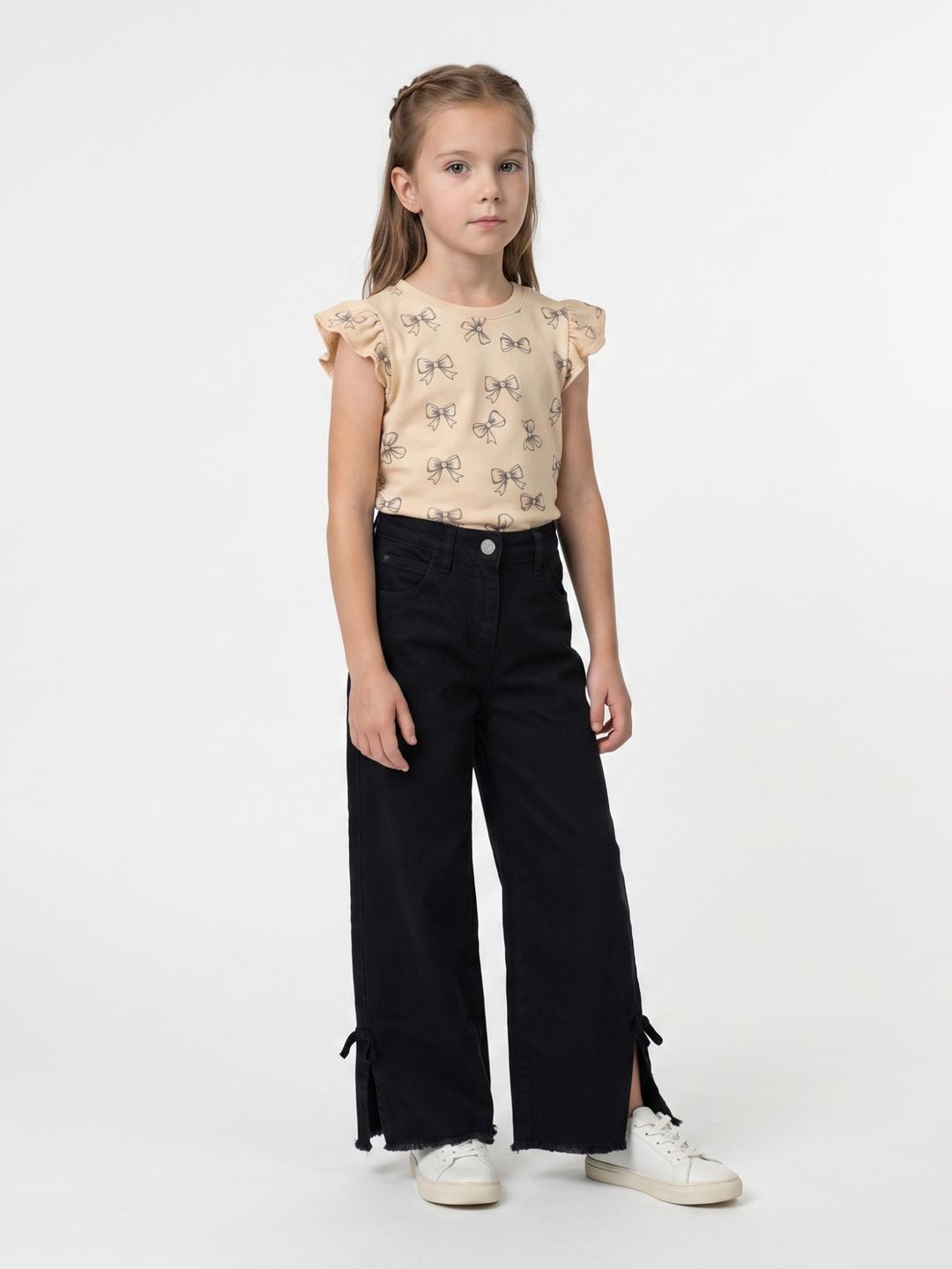 Blue Giraffe Girls Black Wide Leg Fit Solid Jeans