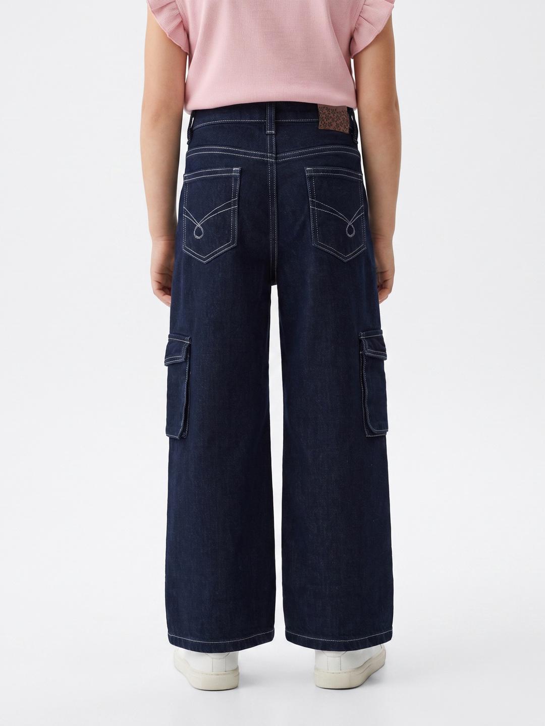 Blue Giraffe Girls Blue Straight Cargo Fit Solid Jeans