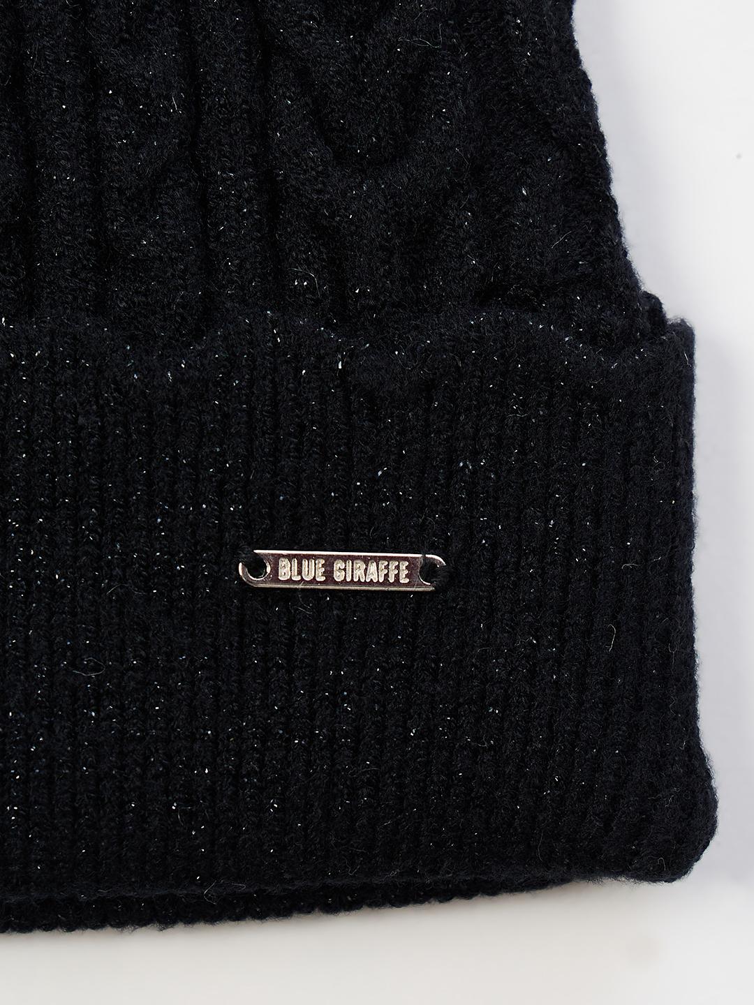 Blue Giraffe Girls Black Solid Stretchable Beanies