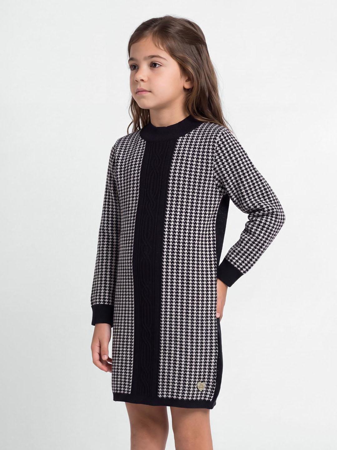 Blue Giraffe Girls Black Houndstooth Straight Fit Stretchable Dress