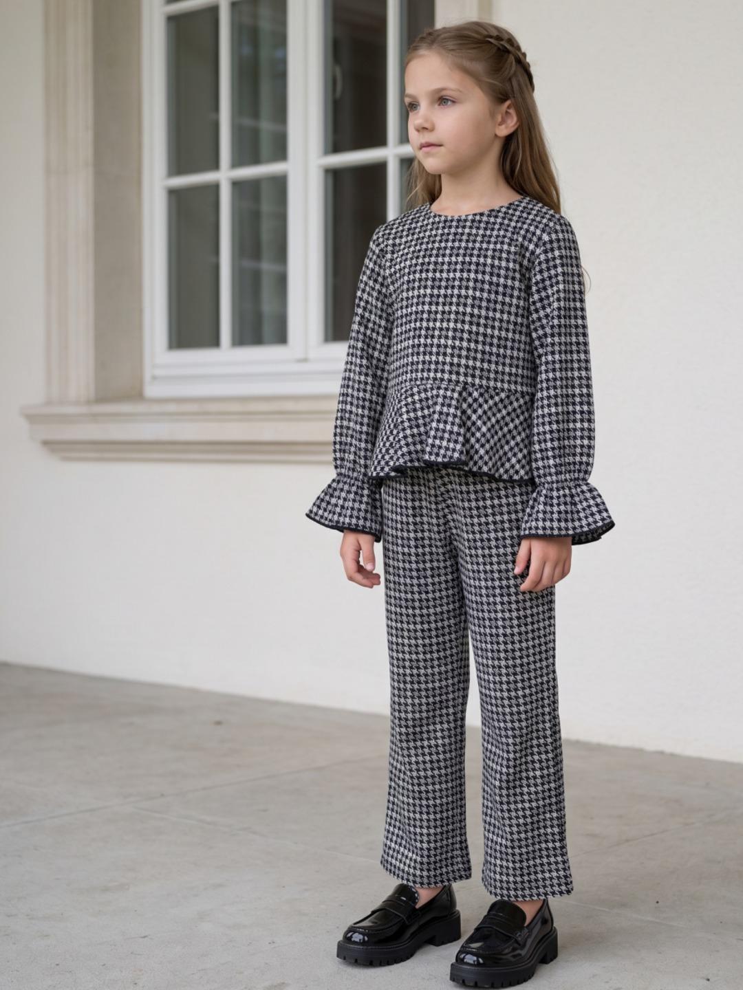 Blue Giraffe Girls Black Regular Fit Houndstooth Sweatpant
