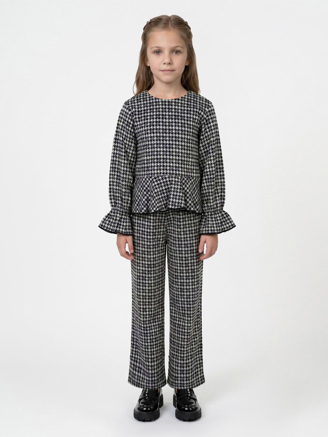 Blue Giraffe Girls Black Regular Fit Houndstooth Sweatpant