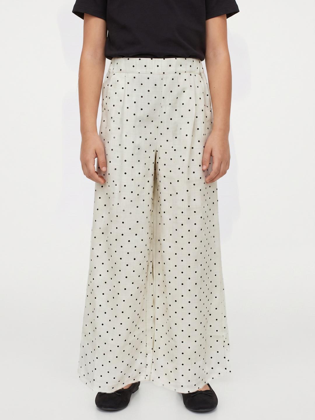 Blue Giraffe Girls Cream Regular Fit Printed Trouser