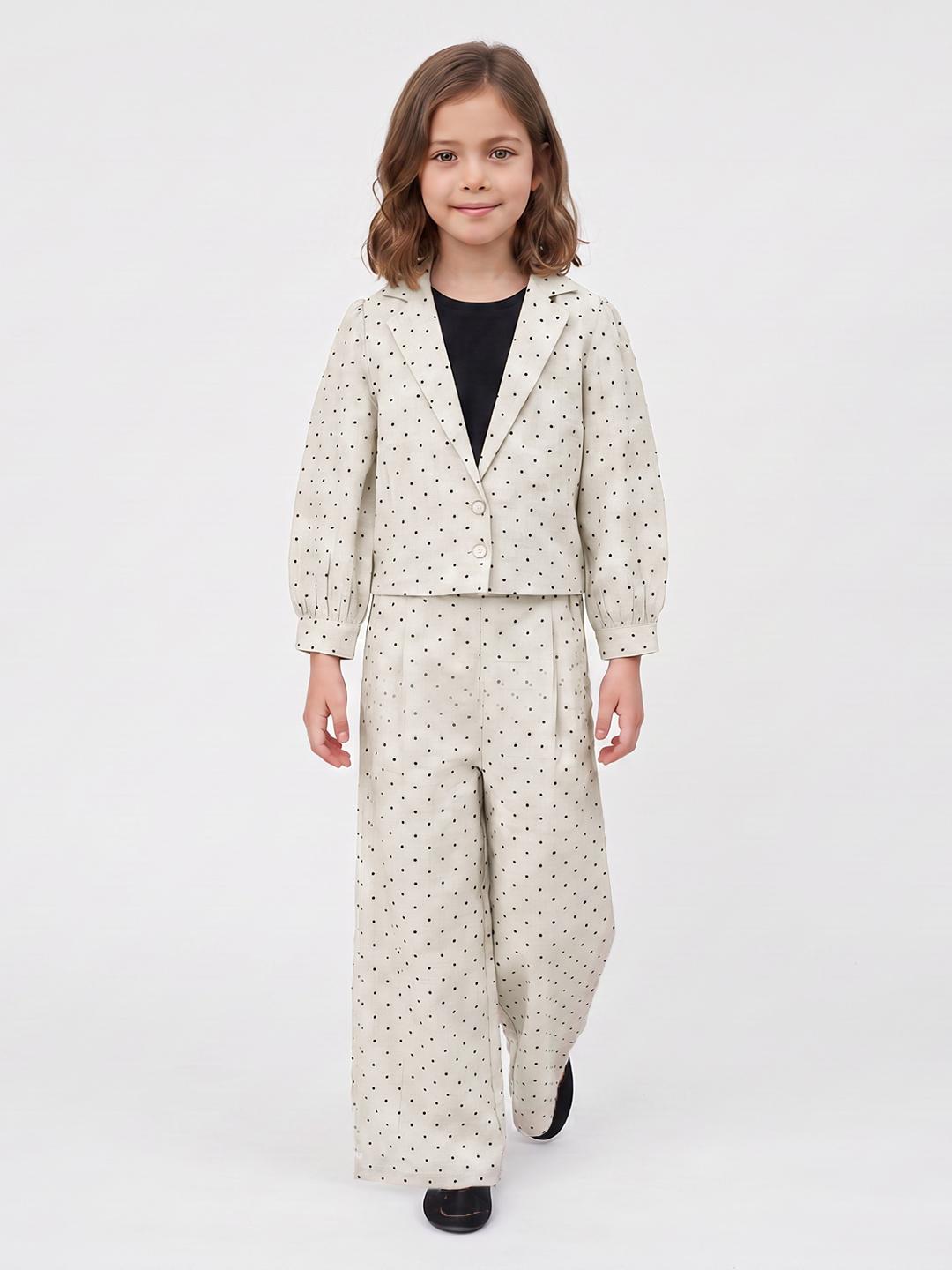 Blue Giraffe Girls Cream Regular Fit Printed Trouser