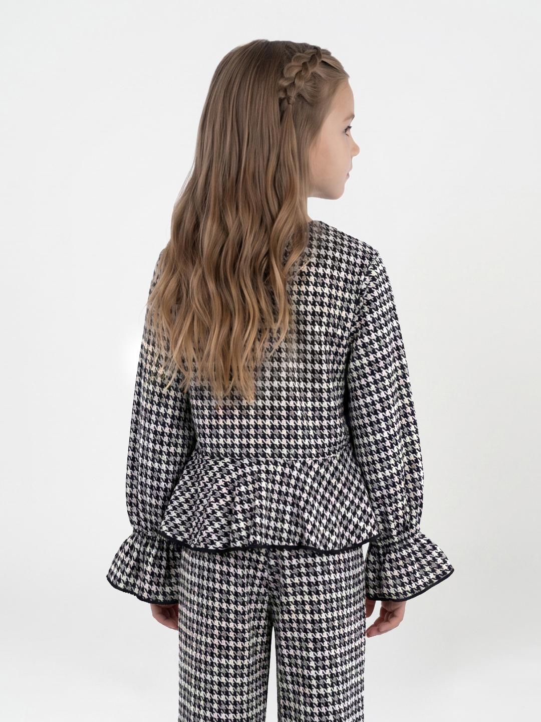 Blue Giraffe Girls Black Regular Fit Houndstooth Peplum Top