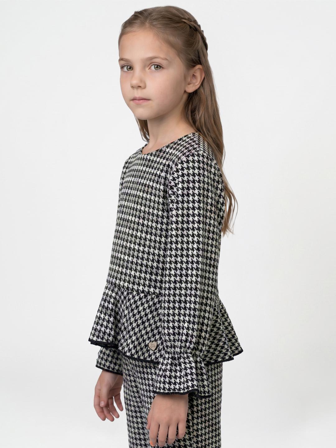 Blue Giraffe Girls Black Regular Fit Houndstooth Peplum Top