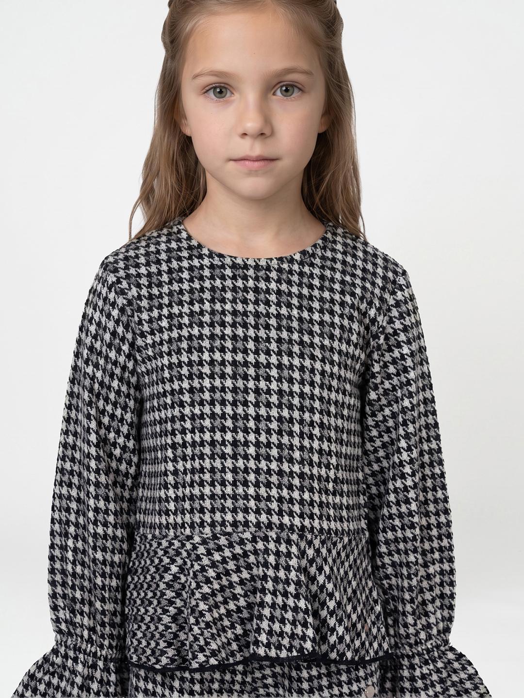 Blue Giraffe Girls Black Regular Fit Houndstooth Peplum Top