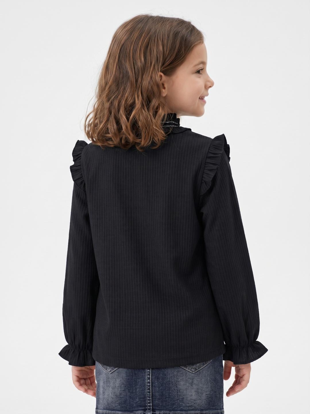 Blue Giraffe Girls Black Striped Regular Fit Cotton Top