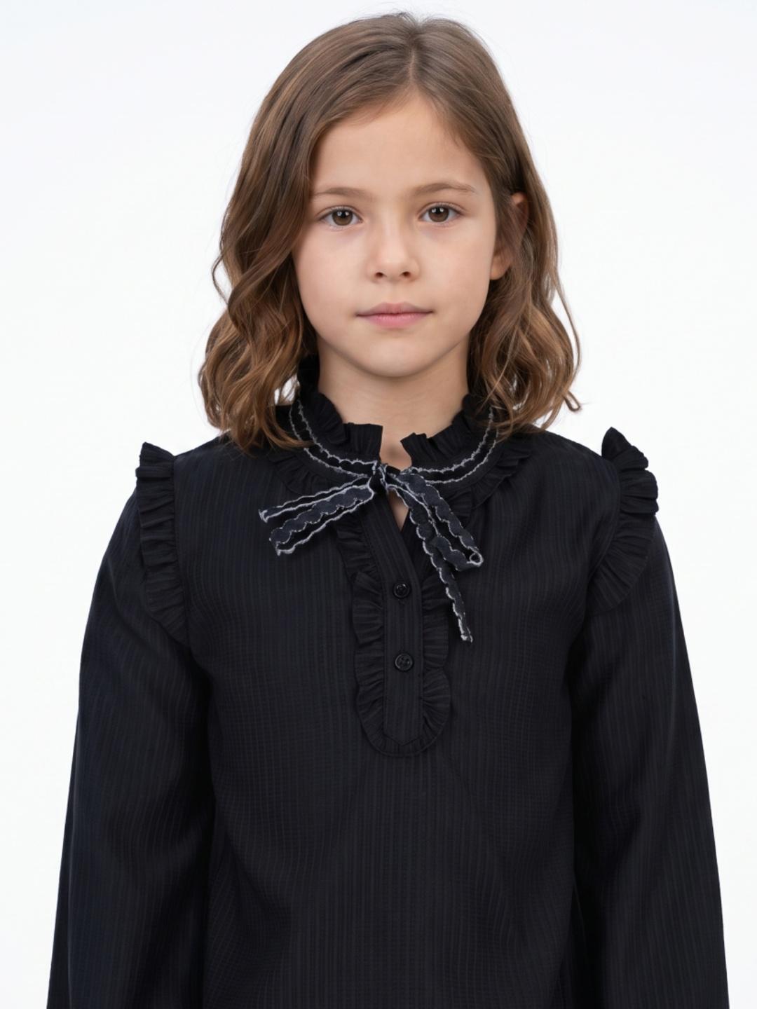Blue Giraffe Girls Black Striped Regular Fit Cotton Top